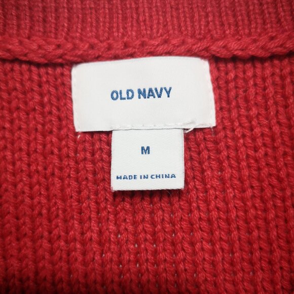 Old Navy Ladies Size Medium Robbie Red Round Neck Cable Stitch Sweater - Picture 3 of 9